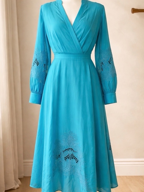 Johnny Was Dresses & Skirts - NWT Jade by Johnny Was Turquoise Long Sleeve Wrap-Front Midi Dress